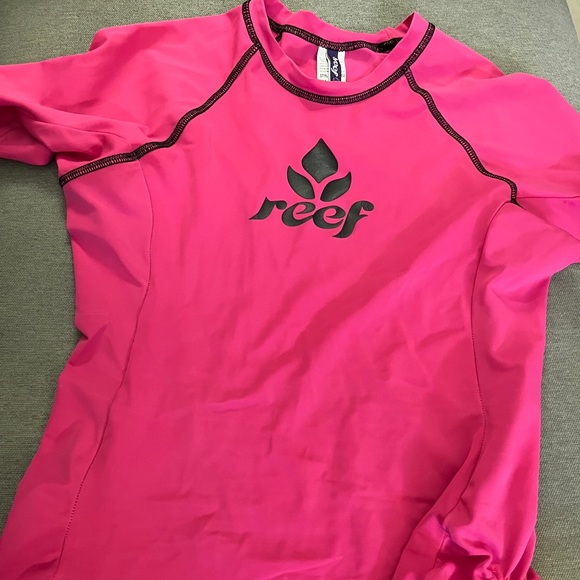 REEF Rashguard Hot Pink Bow Tie Up Ruched Swim Top Shirt UPF 50 Water Sport Suit - Picture 11 of 11